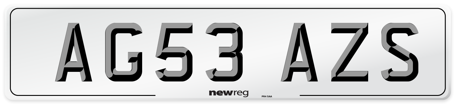 AG53 AZS Number Plate from New Reg